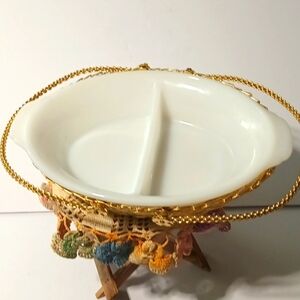 Vintage Fire King 2 compartment Chafing Dish Oval Milk Glass